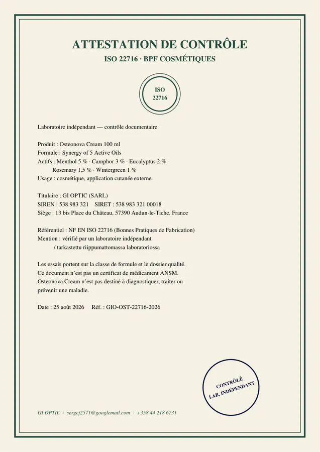 Osteonova Cream ISO 22716 PDF