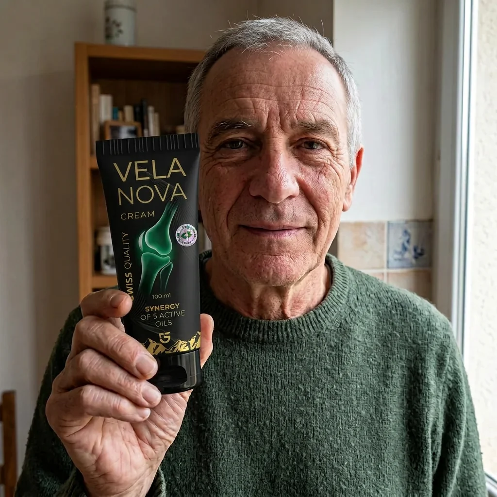 Mies levittää Velanova Creamia polveen